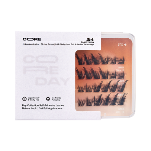 Open CoreLash Pocket 002 case showing Spiky Foxy lash clusters inside