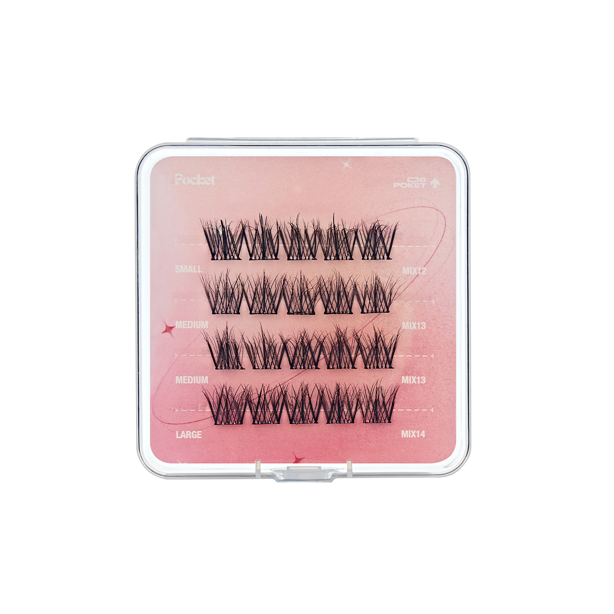 Open CoreLash Pocket 008 case showing Natural Fluffy Doll lash clusters inside