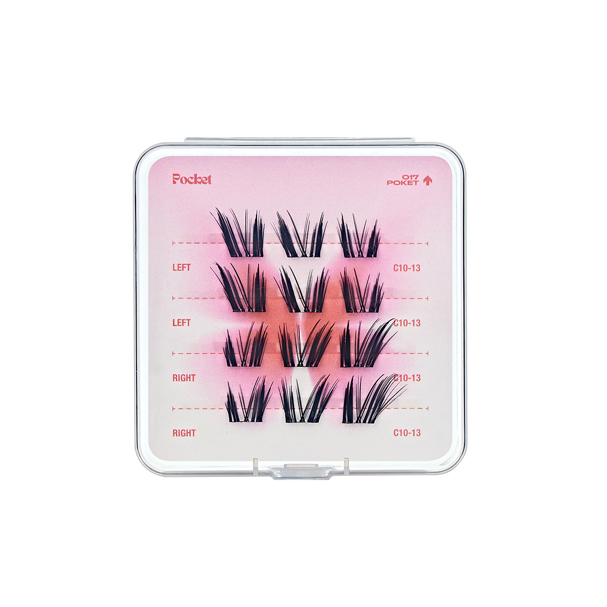 Open CoreLash Pocket 017 case showing Cat Princess Natural Foxy lash clusters inside