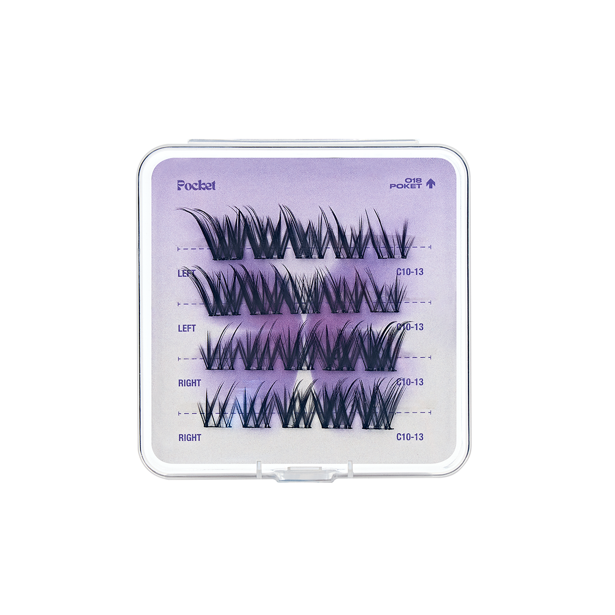 Open CoreLash Pocket 018 case showing Siren Gaze Wispy Foxy lash clusters inside