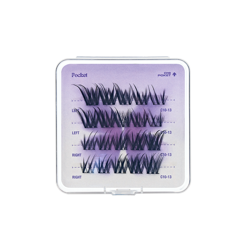 Open CoreLash Pocket 018 case showing Siren Gaze Wispy Foxy lash clusters inside