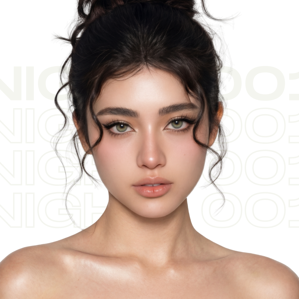 Model with Night 001 creates a soft, fluttery finish with customizable wispy texture. These self-adhesive lashes let you build your perfect eye look with lightweight clusters that add length, lift, and airy definition. Ideal for date nights, soft glam, and effortless evening beauty.